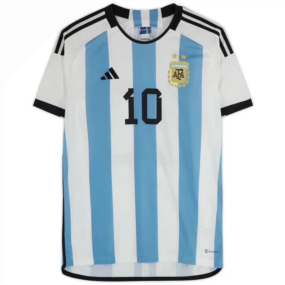 Adidas Argentina Messi 10 Soccer Jersey Kids Large Blue White Striped Kit